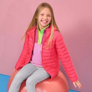 Kids FeatherFree™ Insulated Hooded Packable Jacket - Raspberry - XL